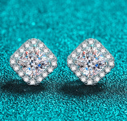 925 Sterling Silver Inlaid 2 Carat Moissanite Square Stud Earrings