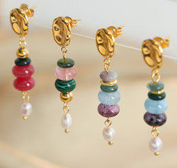 Natural Stone Freshwater Pearl Dangle Earrings