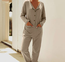 Buttoned Drop Shoulder Pocket Jumpsuit