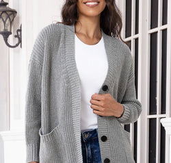 Button Up Long Sleeve Cardigan with Pockets