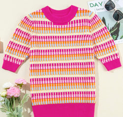 Contrast Round Neck Half Sleeve Knit Top