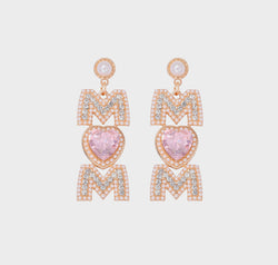 MOM Pearl Rhinestone Alloy Earrings