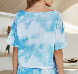 Shiny Tie-Dye Boat Neck Top and Shorts Lounge Set