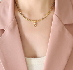 Brass Inlaid Zircon Letter Pendant Necklace