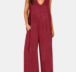 Full Size V-Neck Wide Strap Jumpsuit