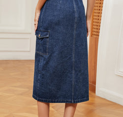 Button Down Midi Denim Skirt