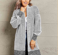 Woven Right Heathered Open Front Longline Cardigan