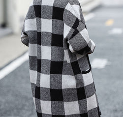 Plaid Dropped Shoulder Cardigan with Pocket