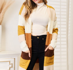 Woven Right Color Block Dropped Shoulder Cardigan