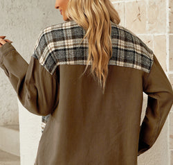 Plaid Collared Denim Jacket