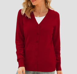 Button Up V-Neck Long Sleeve Cardigan