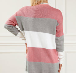 Striped Open Front Long Sleeve Cardigan