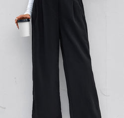 High Waist Ruched Pocketed Wide Leg Pants
