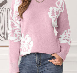 Slit Round Neck Dropped Shoulder Sweater