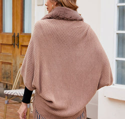 Open Front Fringe Hem Poncho