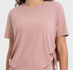 Drawstring Round Neck Short Sleeve Active T-Shirt