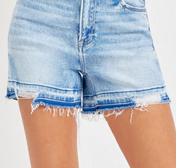 RISEN High Rise Distressed Hem Denim Shorts