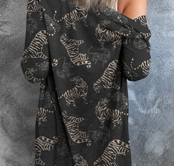 Tiger Print Button Up Long Sleeve Cardigan