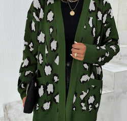 Leopard Open Front Dropped Shoulder Cardigan