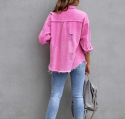 Distressed Drop Shoulder Denim Jacket