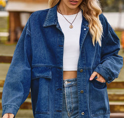 Dropped Shoulder Denim Jacket with Pockets