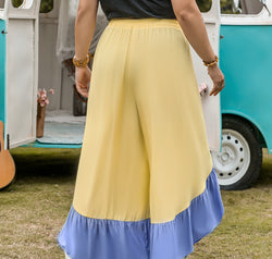 Plus Size Contrast Ruffled Wide Leg Pants