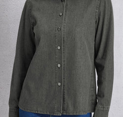 Collared Neck Button Up Denim Top