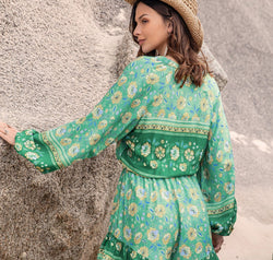 Printed Ruffled Balloon Sleeve Romper