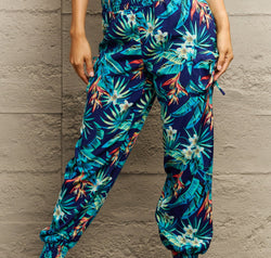 Smocked Plant Print Long Pants