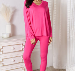 Basic Bae Full Size V-Neck Soft Rayon Long Sleeve Top and Pants Lounge Set