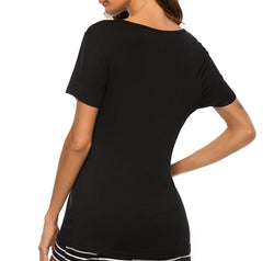 Graphic Round Neck Top and Striped Shorts Lounge Set