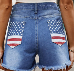 Raw Hem Denim Shorts with Pockets