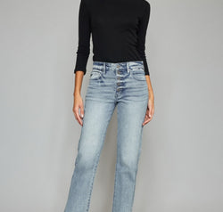 Kancan High Waist Button Fly Raw Hem Cropped Straight Jeans