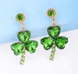 Rhinestone Alloy Lucky Clover Dangle Earrings