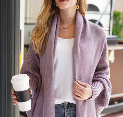 Dolman Sleeve Open Front Ribbed Trim Longline Cardigan