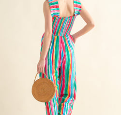 And The Why Full Size Striped Smocked Sleeveless Jumpsuit