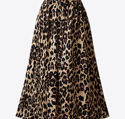 Plus Size Leopard Elastic Waist Midi Skirt