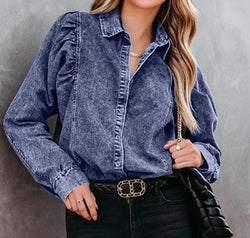 Collared Neck Buttoned Denim Shirt