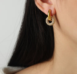 Titanium Steel Inlaid Zircon Double-Hoop Earrings