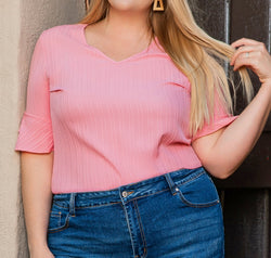 Plus Size V-Neck Half Sleeve Blouse