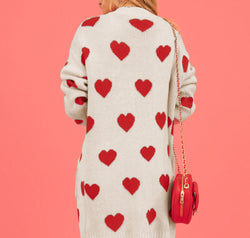 Heart Graphic Open Front Cardigan with Pockets