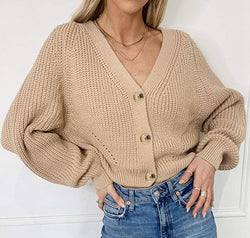 Button Up V-Neck Long Sleeve Cardigan