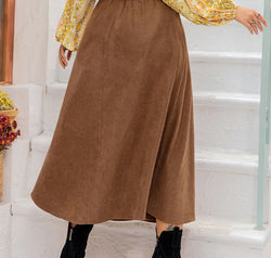 Plus Size Embroidered Pocketed High Waist Skirt