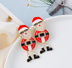 Rhinestone Alloy Santa Earrings
