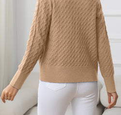 Round Neck Cable-Knit Buttoned Knit Top