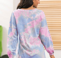 Ivy Lane Tie-Dye Long Sleeve Top and Shorts Lounge Set