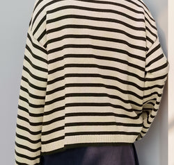 Perfee Striped Round Neck Long Sleeve Knit Top