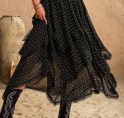 Lace Detail Layered Midi Skirt