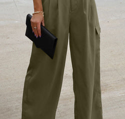 Ruched Wide Leg Pants with Pockets