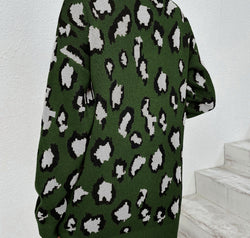 Leopard Open Front Dropped Shoulder Cardigan